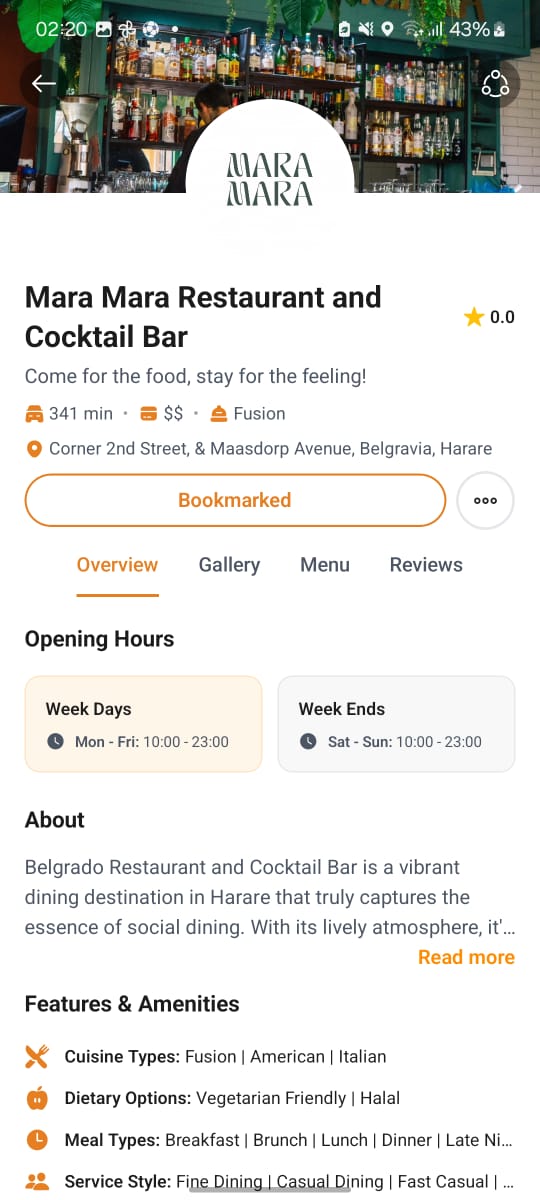 Outly restaurant profile with opening hours, location and restaurant details
